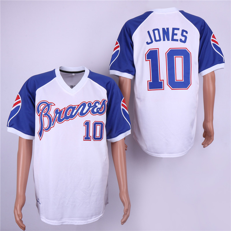 Men Atlanta Braves #10 Jones White Throwback MLB Jerseys->atlanta braves->MLB Jersey